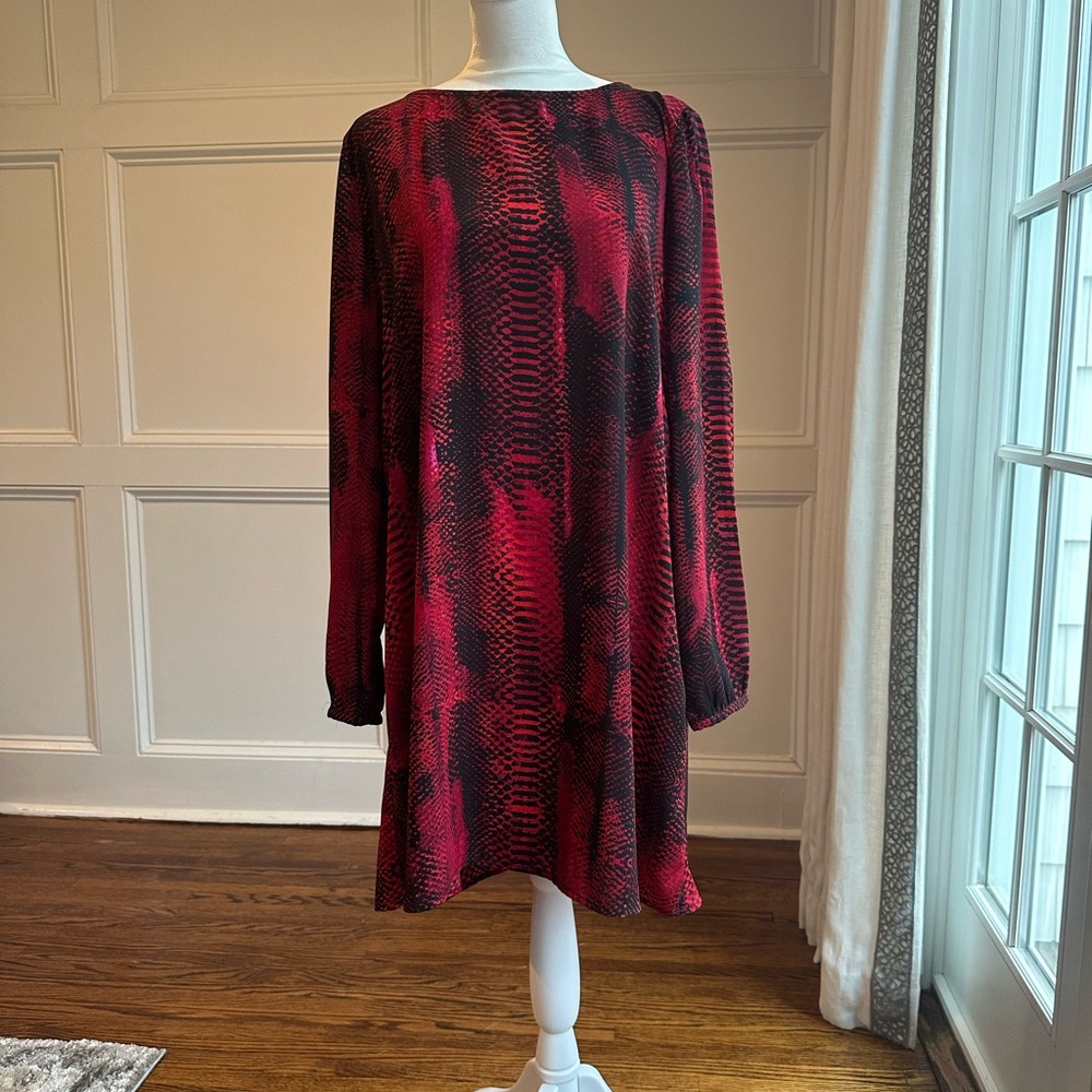 BB Dakota Jenelle Red and Black Snakeskin Print Dress | Size L